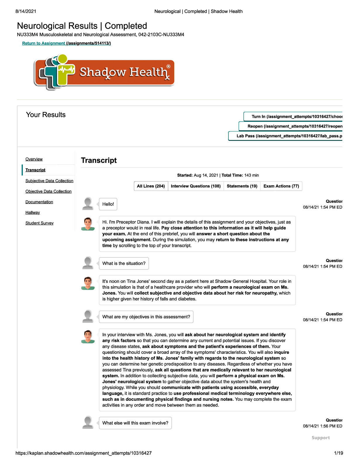 Preview image of Neurological- Tina Jones Transcript document